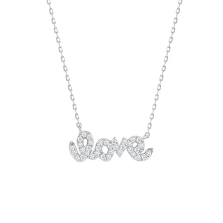 925 sterling silver 14K yellow gold necklace featuring a pendant that says love embellished with cubic zirconia