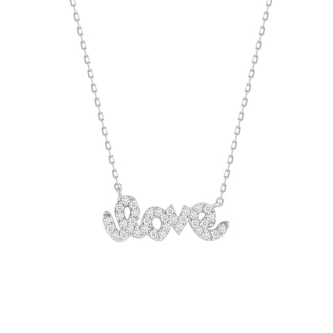 925 sterling silver 14K yellow gold necklace featuring a pendant that says love embellished with cubic zirconia
