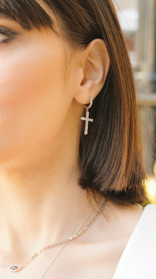Dangly Cross Huggie Earrings