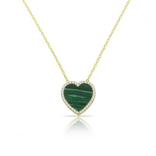 14K Yellow Gold Malachite Heart Necklace crafted with 925 Sterling Silver. 