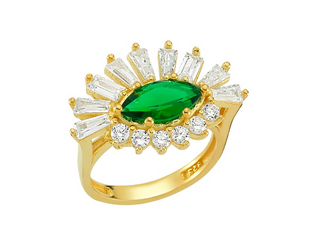 Marquise Green Gem Ring with Baguette CZ