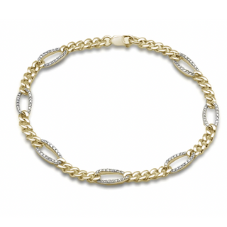 14K Solid Gold Cuban Chain with Pave Diamond Link Bracelet features a 0.49 ct. diamond embellishment.