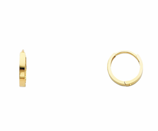 "14K solid gold flat huggie hoop earrings with the width of 2mm and Lever Back closure"