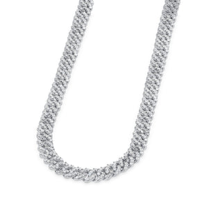 Santiago 7mm Miami Cuban Link Chain Necklace featuring hand-set prong lifted stones embellished with Cubic Zirconia