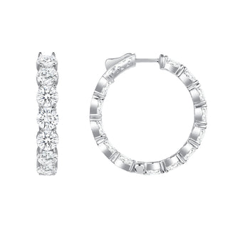 925 Sterling Silver Diamond Hoop Earrings feature round brilliant cut 5A quality cubic zirconia