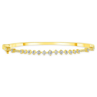 925 Sterling Silver Bangle Bracelet includes graduated round brilliant-cut diamonds features a hinge clasp closure
