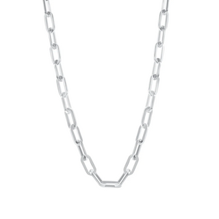 925 sterling silver paperclip necklace features oval-shaped solid links with Lobster Claw Clasp closure.