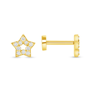 14K Solid Gold Single Star Flat Back Stud embellished with 0.05 tcw. diamond.